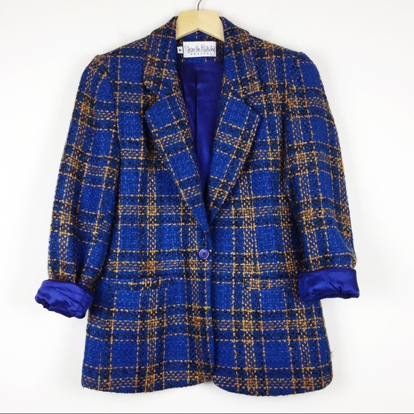 Vintage Diane von Furstenberg blue plaid blazer - Picture 1 of 7